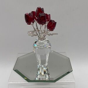 Swarovski Crystal Red Roses Figurine With Mirror Base